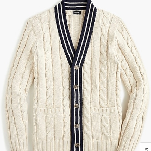 Varsity Cable-knit V-neck Cardigan Sweater - Picture 4 of 4